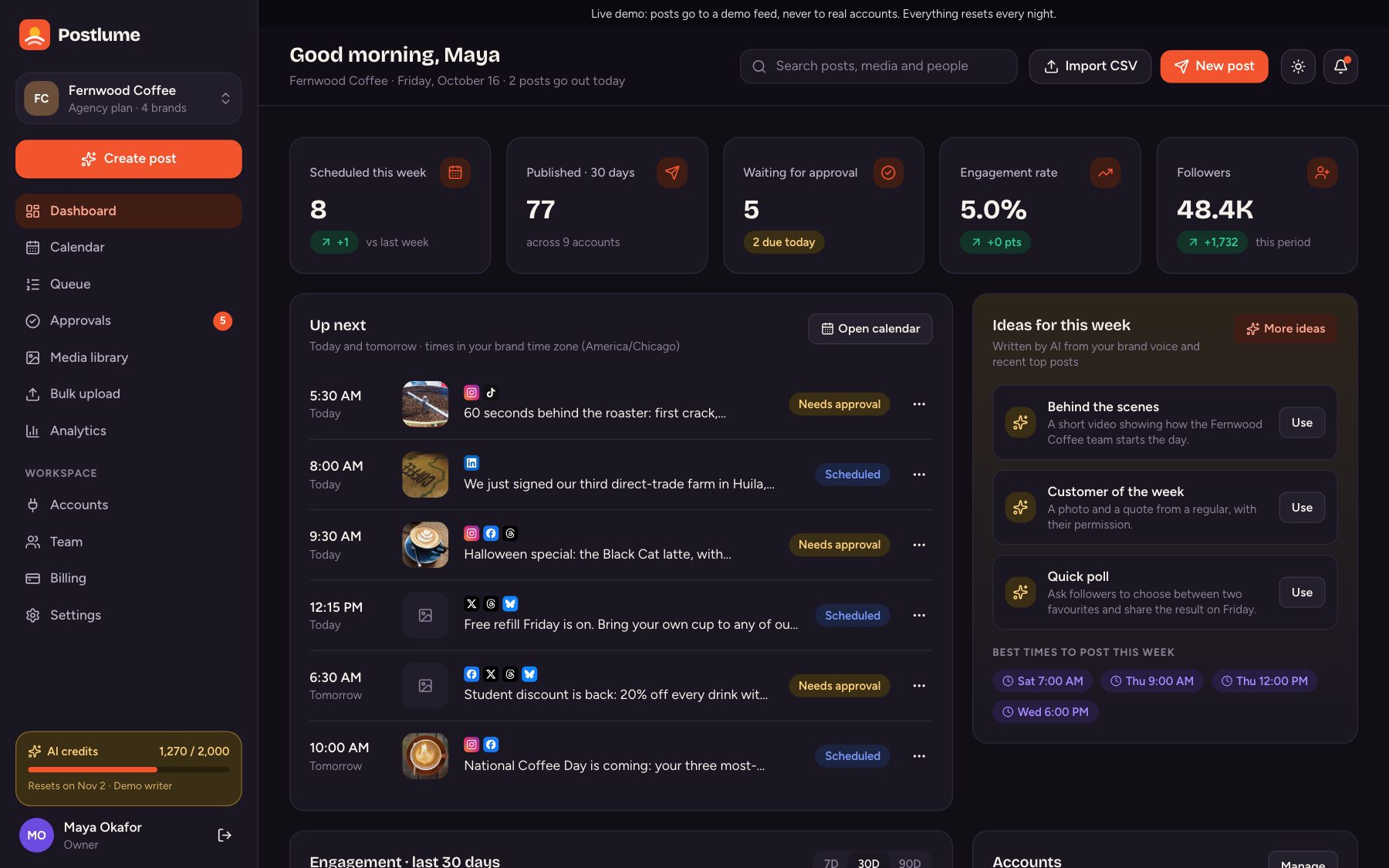 Postlume in dark mode