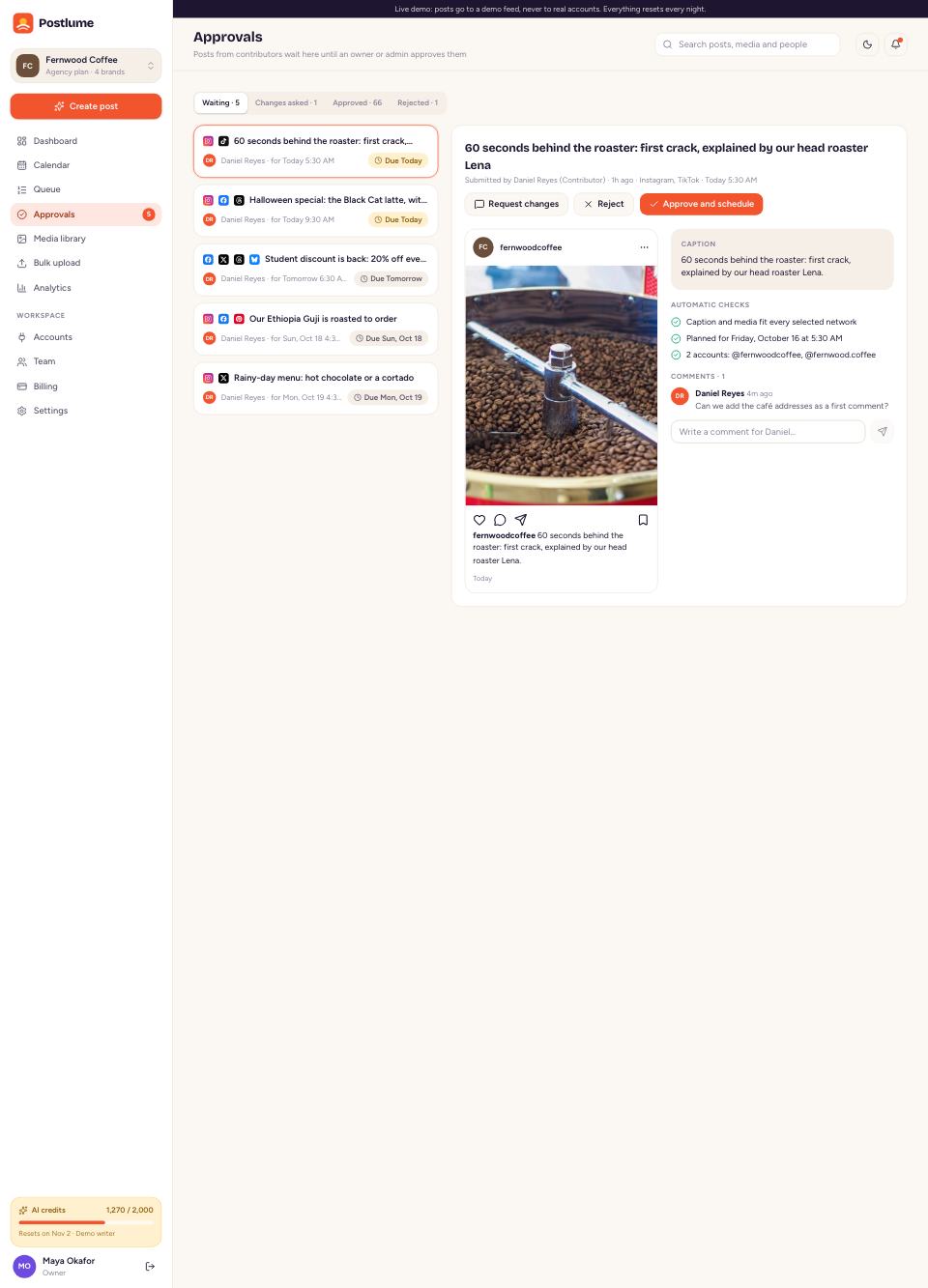 Approvals page