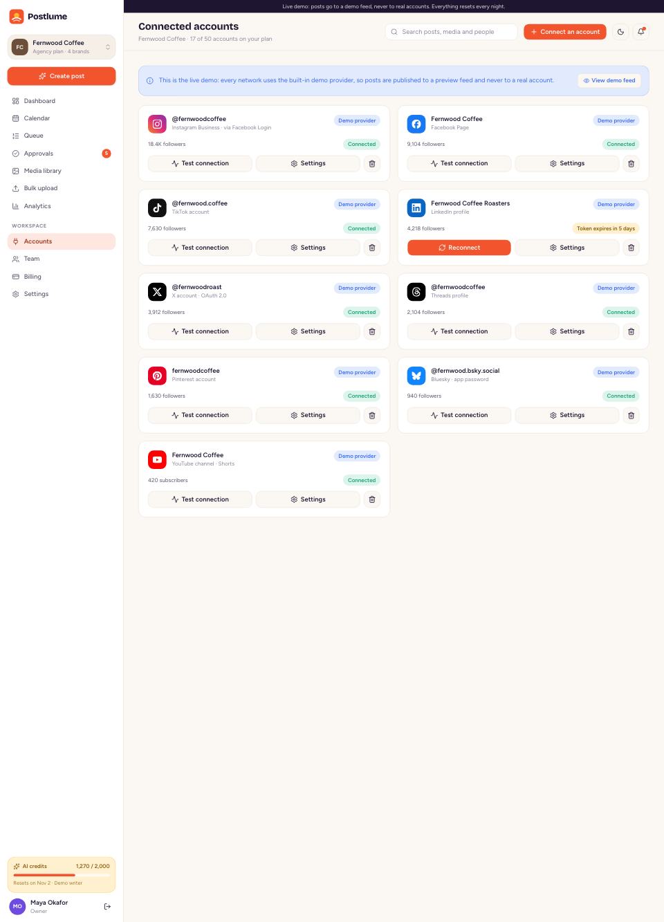 Social accounts page