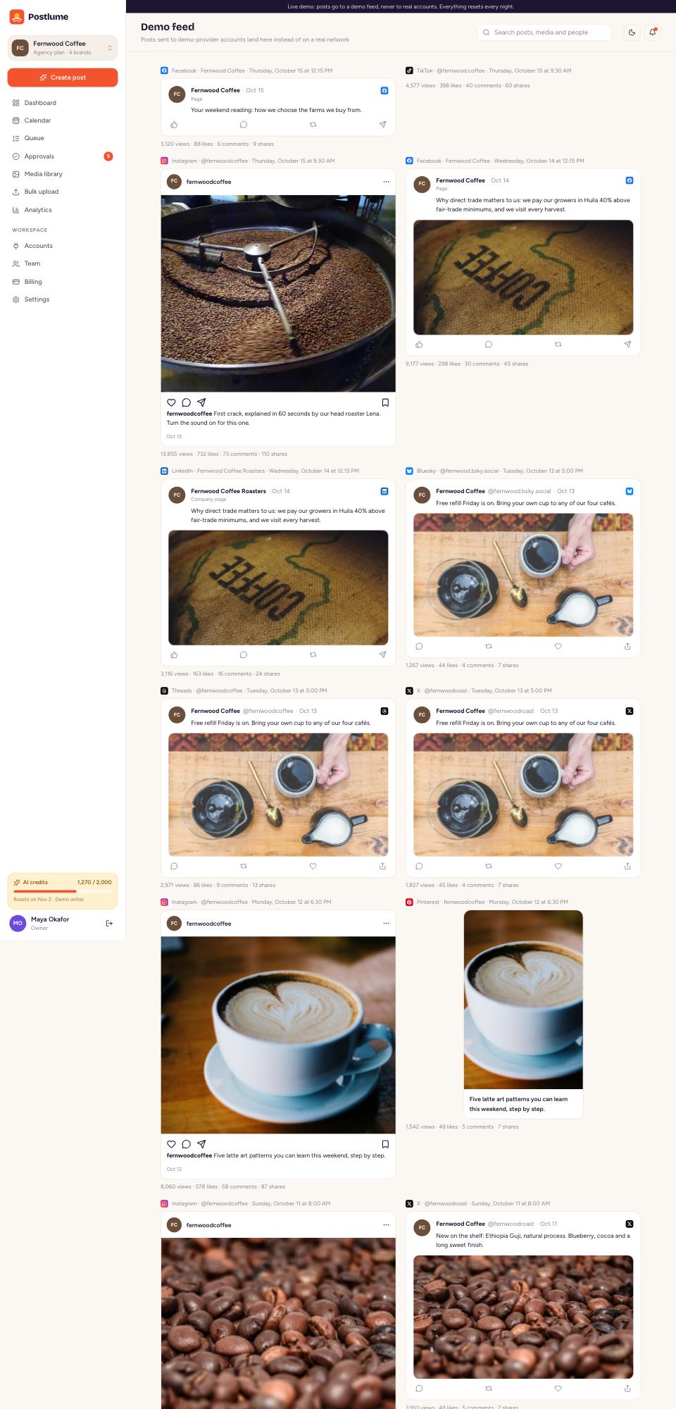 Demo feed page