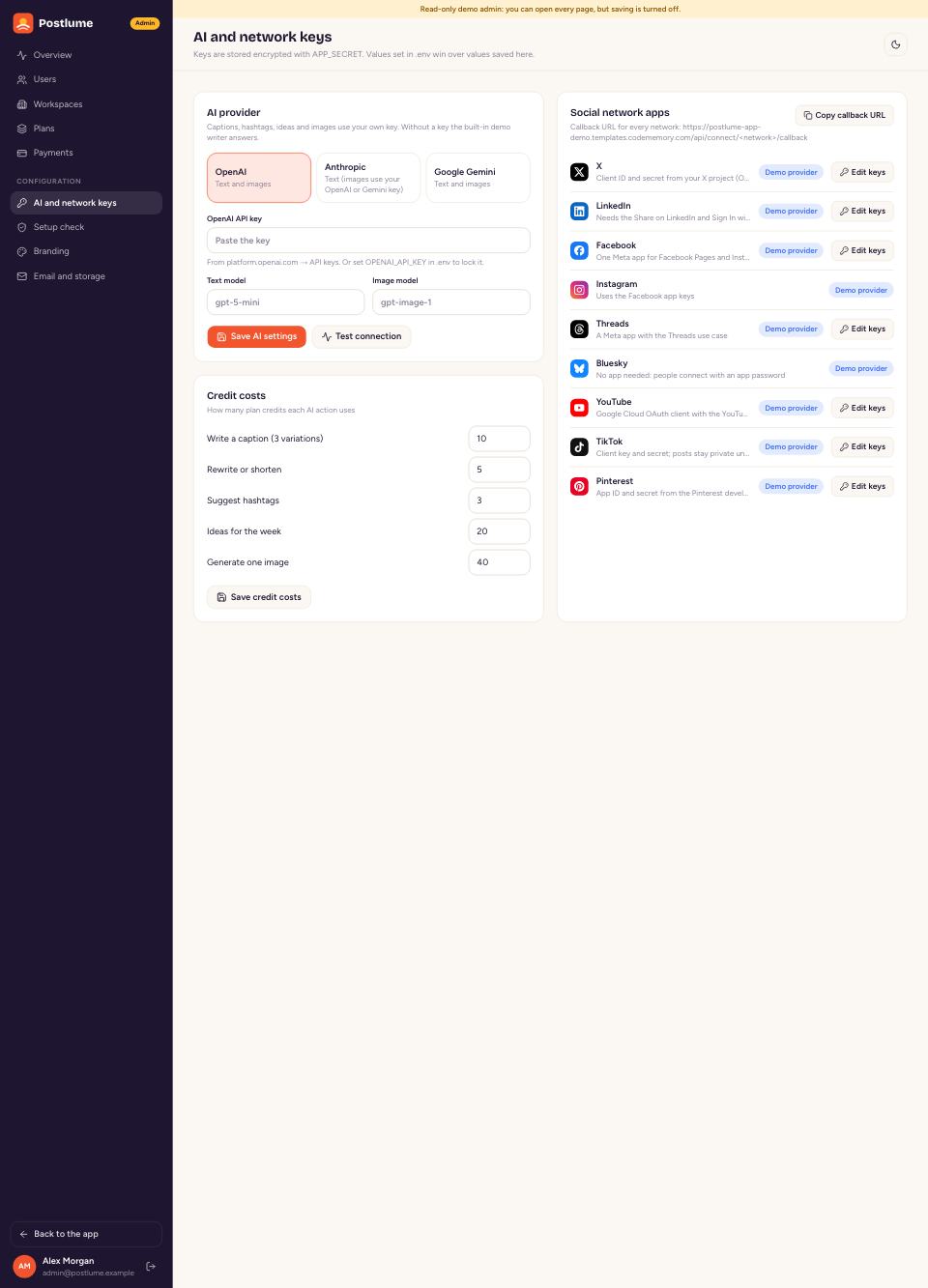 AI and network keys page